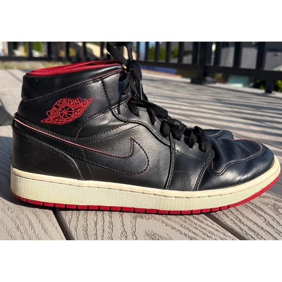 Jordan Other - Nike Air Jordan 1 Retro Mid Black Red White Leather Mens Sneakers Shoes Size 12